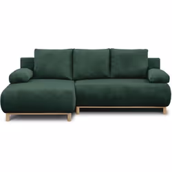 Canapé dangle gauche convertible - 3 places - MIKA - Tissu velours côtelé vert foncé - Coffre de rangement - 192 x 84 x 93 cm