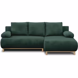 Canapé dangle droite convertible - 3 places - MIKA - Tissu velours côtelé vert foncé - Coffre de rangement - 192 x 84 x 93 cm