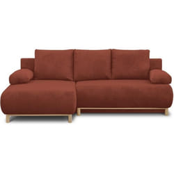 Canapé dangle gauche convertible - 3 places - MIKA - Tissu velours côtelé rouille - Coffre de rangement - 192 x 84 x 93 cm
