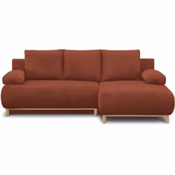 Canapé dangle droit convertible - 3 places - MIKA - Tissu velours côtelé rouille - Coffre de rangement - 192 x 84 x 93 cm
