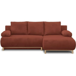 Canapé dangle droit convertible - 3 places - MIKA - Tissu velours côtelé rouille - Coffre de rangement - 192 x 84 x 93 cm