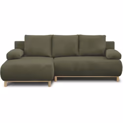 Canapé dangle gauche convertible - 3 places - MIKA - Tissu velours côtelé vert kaki - Coffre de rangement - 192 x 84 x 93 cm