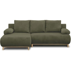 Canapé dangle gauche convertible - 3 places - MIKA - Tissu velours côtelé vert kaki - Coffre de rangement - 192 x 84 x 93 cm