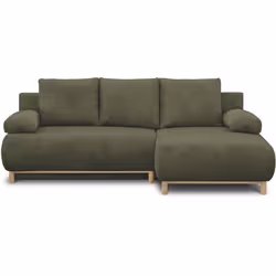 Canapé dangle droit convertible - 3 places - MIKA - Tissu velours côtelé vert kaki - Coffre de rangement - 192 x 84 x 93 cm