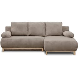 Canapé dangle droit convertible - 3 places - MIKA - Tissu velours côtelé taupe - Coffre de rangement - 192 x 84 x 93 cm