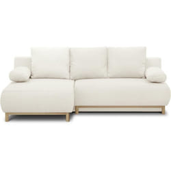 Canapé dangle gauche convertible - 3 places - MIKA - Tissu bouclettes écru - Coffre de rangement - 192 x 84 x 93 cm