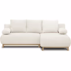 Canapé dangle droit convertible - 3 places - MIKA - Tissu bouclettes écru - Coffre de rangement - 192 x 84 x 93 cm