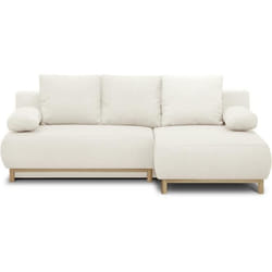 Canapé dangle droit convertible - 3 places - MIKA - Tissu bouclettes écru - Coffre de rangement - 192 x 84 x 93 cm