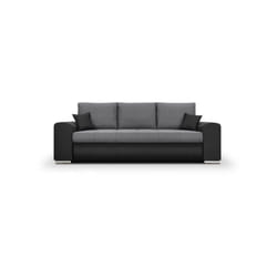 Canapé convertible avec coffre de rangement 3 places - INDIAN - Tissu bicolore gris / anthracite et pieds chrome - L250xH88xP98