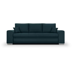 Canapé convertible avec coffre de rangement 3 places - INDIAN - Tissu bleu canard et pieds chrome - L250xH88xP98cm