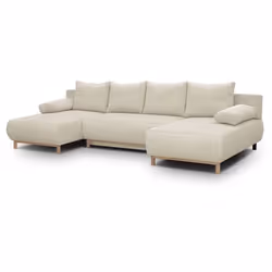 Canapé Panoramique Convertible - 6 Places - Mika - Velours Côtelé Beige - Coffre De Rangement - 313 X 84 X 145 Cm - Vue supplémentaire 2