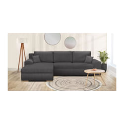 Canapé D'Angle Convertible - 5 Places - Indian - Tissu Velours Côtelé Gris Foncé - Coffre De Rangement - 289 X 94/188 X 88 C