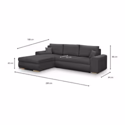 Canapé D'Angle Convertible - 5 Places - Indian - Tissu Velours Côtelé Gris Foncé - Coffre De Rangement - 289 X 94/188 X 88 C - Vue supplémentaire 2