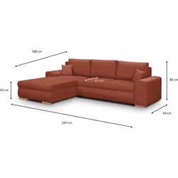 Canapé D'Angle Convertible - 5 Places - Indian - Tissu Velours Côtelé Rouille - Coffre De Rangement - 289 X 94/188 X 88 Cm - Vue supplémentaire 2