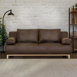 Canapé Convertible - 3 Places - Mika - Tissu Vintage Cuir Vieilli Marron Foncé - Coffre - 192 X 84 X 93 Cm