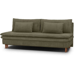 Canapé convertible - 3 places - MASSA - Tissu velours côtelé vert kaki - Pieds bois massif - L 195 x H 82 x P 86 cm