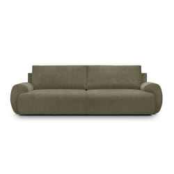 Canapé convertible - 3 places - MILO - Tissu velours côtelé Vert kaki - Coffre de rangement - 254 x 99 x 84 cm