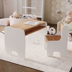 Ensemble Table + Chaise Enfant - Blanc/chêne Craft Coloris Or