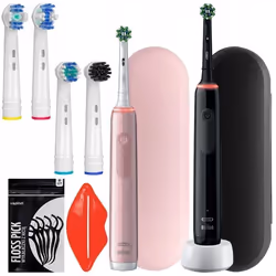 Brosse à dents électrique - Oral B - Pro 3 3900 - Pack duo - Accessoires inclus - Étuis de voyage