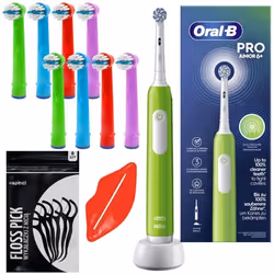 Brosse à dents électrique - Oral-B - Junior Pro 6 Plus verte - 8 brossettes souples - Timer intégré