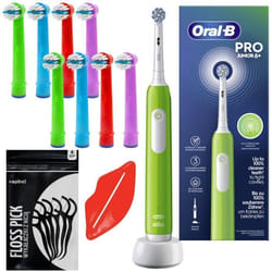 Brosse à dents électrique - Oral-B - Junior Pro 6 Plus verte - 8 brossettes souples - Timer intégré