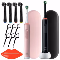 Brosse à dents électrique - Oral-B - Pro 3 3900 - Rechargeable duo pack noir et rose - 6 embouts - voyage