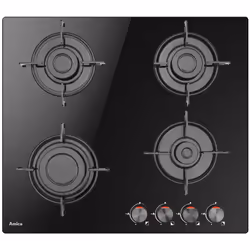 Amica PPGCD6100BoB, Noir, Intégré, 59 cm, Gaz, Verre, 4 zone(s)