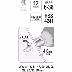 Perceuse à cône en tôle Yato YT-44740; 6-38 mm