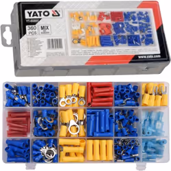 YATO - LOT DE 360 CONNECTEURS ÉLECTRIQUES. Poids : 1000 grammes Largeur : 15 centimètres Hauteur : 10 centimètres Longueur : ...