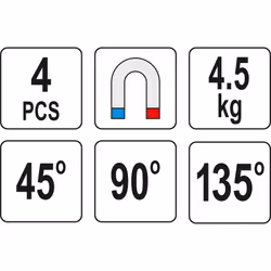 Aimant Yato YT-08677; 43x72x12 mm; 4,5 kg; 4 unités