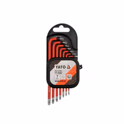 Yato YT-0562, Jeu de clés L-torx, T10, T15, T20, T25, T27, T30, T9, Métallique, Rouge, Acier, 7 pièce(s)
