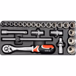 Yato YT-5537, Ensemble de douilles, 1/2", Métrique, 23 tête(s), Acier au chrome-molybdène, 385 mm
