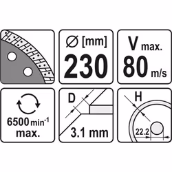 Yato YT-6025 lame diamant 23 cm Lame diamant à rebord turbo
