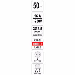 Yato YT-8108 multiprise 50 m 4 sortie(s) CA Intérieur & extérieur Noir, Rouge, Blanc