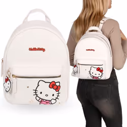 Sac à dos - Hello Kitty - Cuir blanc - 29x24x11 cm - Style kawaii - Porte-clés inclus