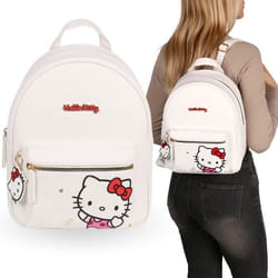 Sac à dos - Hello Kitty - Cuir blanc - 29x24x11 cm - Style kawaii - Porte-clés inclus