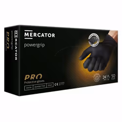 Proposés en boîte de 50, les gants nitrile noir, taille XXL, Powergrip / Gogrip de Mercator vous assurent une protection opti ...