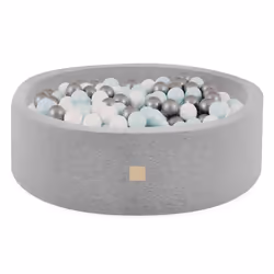 Piscine à Balles pour Bébé Enfants pour la Chambre MISIOO Ronde Coton Gris 90x30 cm 200 Balles: Menthe/Argent/Blanc Perle