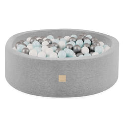 Piscine à Balles pour Bébé Enfants pour la Chambre MISIOO Ronde Coton Gris 90x30 cm 200 Balles: Menthe/Argent/Blanc Perle