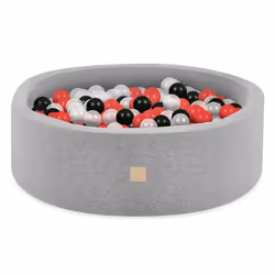Piscine à Balles pour Bébé Enfants pour la Chambre des Enfants MISIOO Ronde Coton Gris 90x30 cm 200 Balles: Rouge/Noir/Transp ...