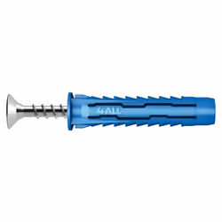 Chevilles polyamide bleu. Vis acier électrozingué. Applications : fixation légère à moyenne dans matériaux pleins et creux. S ...