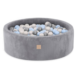 Piscine à Balles pour Bébé Enfants pour la Chambre MISIOO Ronde Velours Côtelé Gris 90x30 cm 200 Balles: Bleu/Argent/Blanc Perle