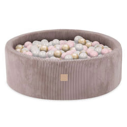 Piscine à Balles pour Bébé Enfants pour la Chambre MISIOO Ronde Velours Côtelé Beige 90x30 cm 200 Balles: Rose/Doré/Blanc Perle