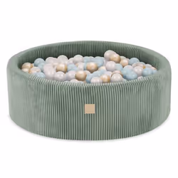 Piscine à Balles pour Bébé Enfants pour la Chambre MISIOO Ronde Velours Côtelé Vert 90x30 cm 200 Balles: Menthe/Doré/Blanc Pe ...