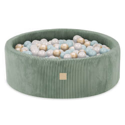 Piscine à Balles pour Bébé Enfants pour la Chambre MISIOO Ronde Velours Côtelé Vert 90x30 cm 200 Balles: Menthe/Doré/Blanc Perle