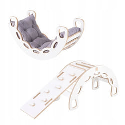 Montessori Arche à Bascule avec Coussin Mur dEscalade Toboggan pour Enfants 4en1 Misioo Blanc/Gris 90x41x50 cm