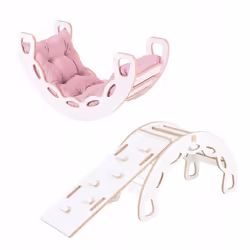 Montessori Arche à Bascule avec Coussin Mur dEscalade Toboggan pour Enfants 4en1 Misioo Blanc/Rose 90x41x50 cm
