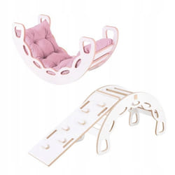 Montessori Arche à Bascule avec Coussin Mur dEscalade Toboggan pour Enfants 4en1 Misioo Blanc/Rose 90x41x50 cm