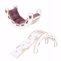 Montessori Arche à Bascule avec Coussin Mur dEscalade Toboggan pour Enfants 4en1 Misioo Blanc/Violet 90x41x50 cm