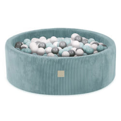 Piscine à Balles pour Bébé Enfants pour la Chambre MISIOO Ronde Velours Côtelé Bleu 90x30 cm 200 Balles: Menthe/Argent/Blanc Perle